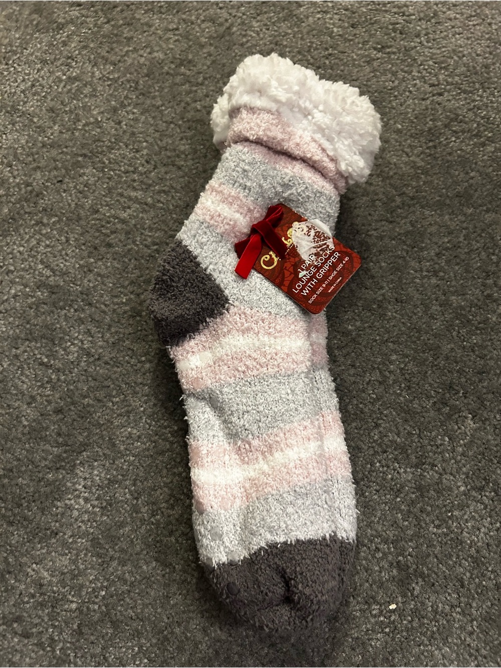 Cozy Pink & Gray Fuzzy Lounge Socks